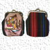 coin purse, painted leather front, cloth back, 18KB
